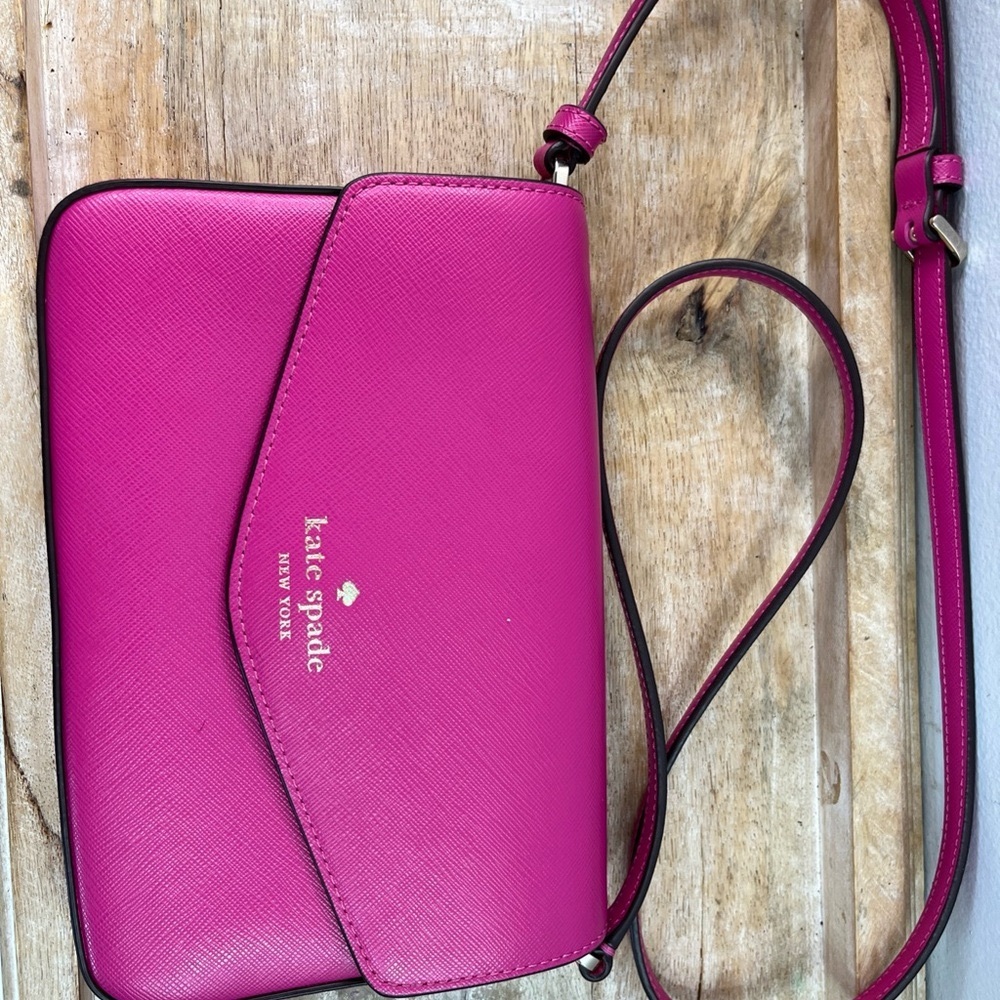 Kate Spade Sadie Envelope Crossbody Purse in Candied Plum Pink Leather